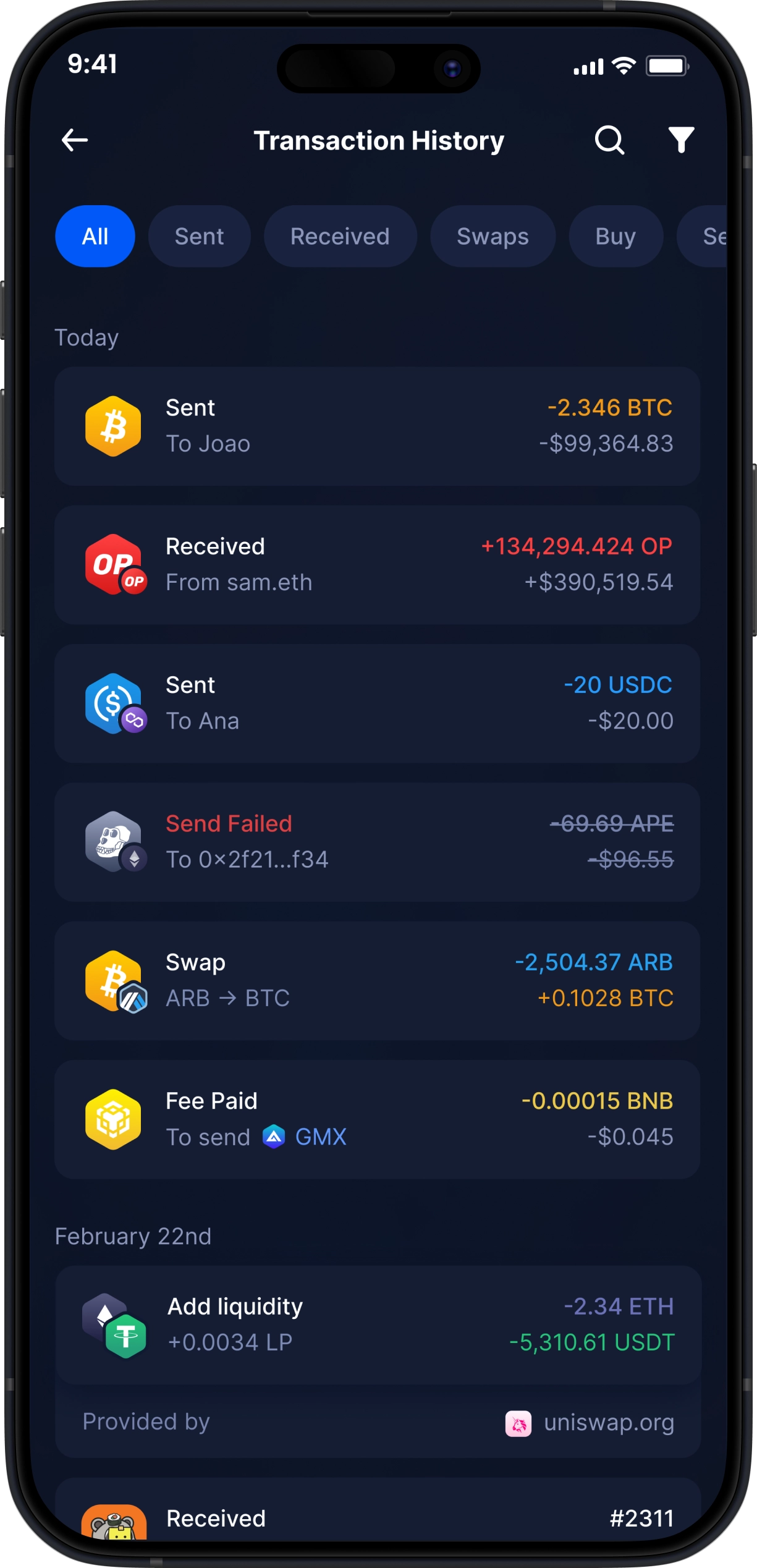 Mobile Crypto Wallet - Complete Transaction History