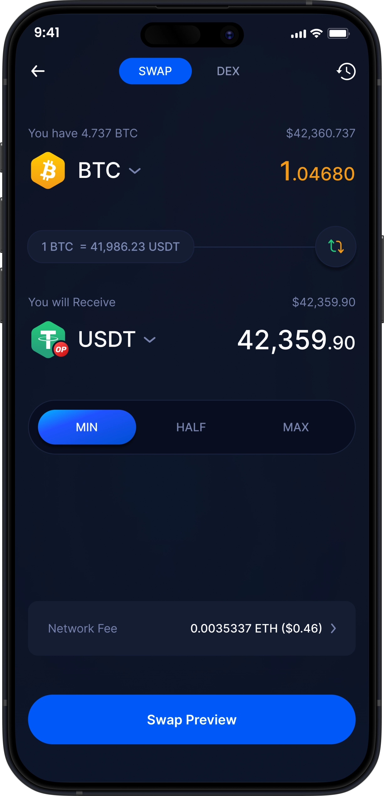 Mobile Crypto Wallet - Swap Crypto