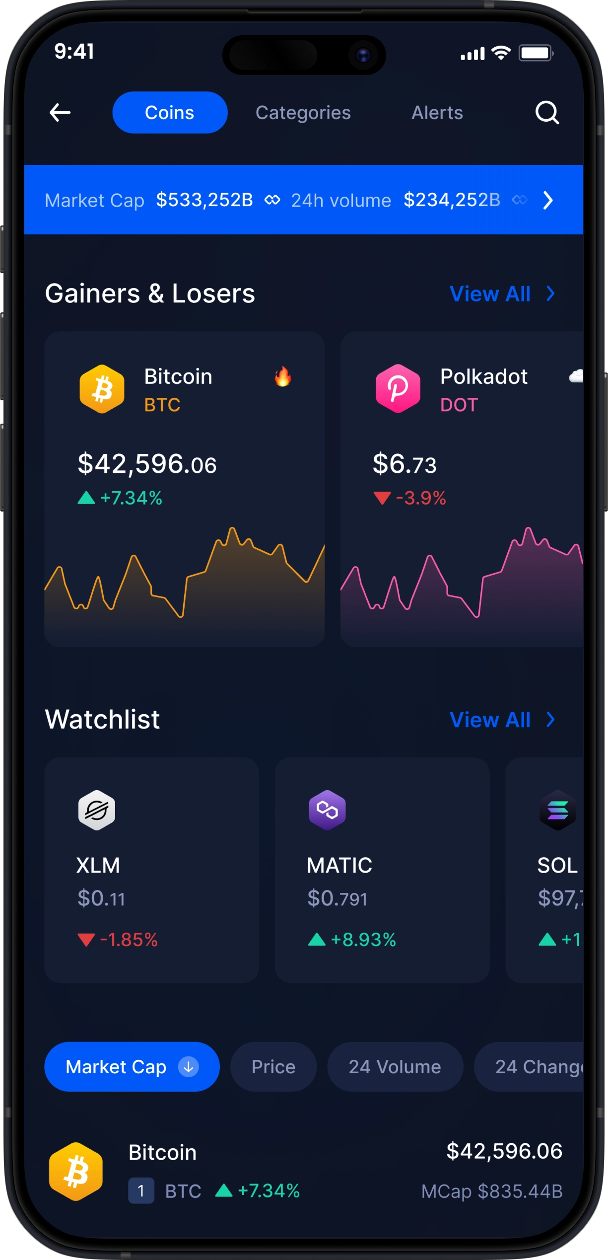 Mobile Crypto Wallet - Crypto Market Stats & Tracker